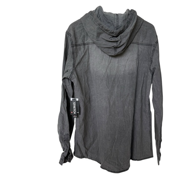 NWT! Airwalk Men's XL Black Wash Hooded Denim Shirt Long Sleeve Casual ButtonUp - Picture 4 of 7